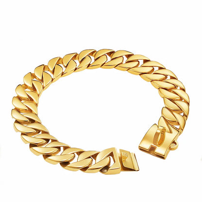 Gold Large Dog Collar 32mm Stainless Steel Metal Pet Choker for Labrador Rottweiler Cane Corso American Bully Dog Accessories