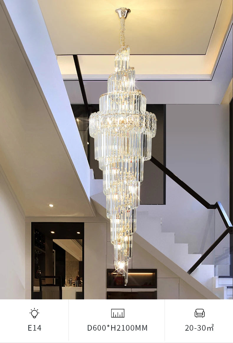 Light Luxury Large Chandelier Spiral Staircase Chandelier Luxurious And Atmospheric Duplex Villa Hotel Lobby Chandelier