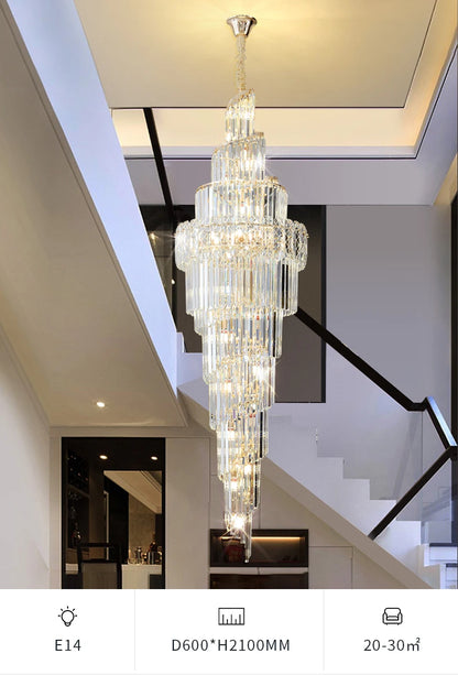 Light Luxury Large Chandelier Spiral Staircase Chandelier Luxurious And Atmospheric Duplex Villa Hotel Lobby Chandelier