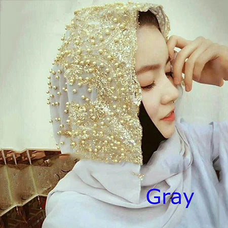 Chiffon Hijab Scarf Muslim Islamic Hijabs Scarves for Woman Long Headwraps with Bead Head Scarf Shawl Wrap Prayer Turbante