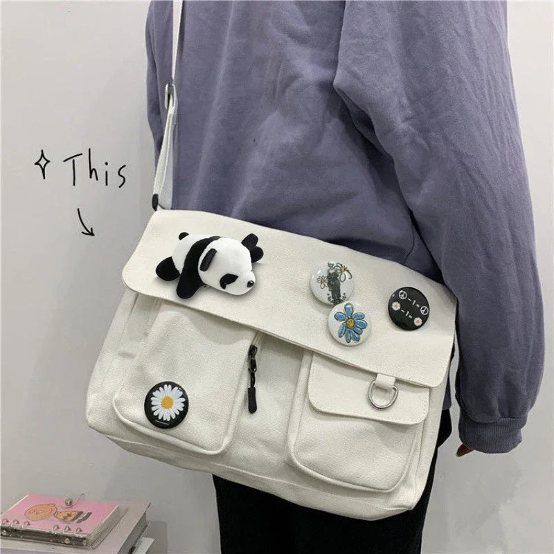 Fashion Women Canvas Shoulder Bags For Youth Casual Ladies Large Capacity Crossbody Bags Solid Handbags Messenger Bags for Women