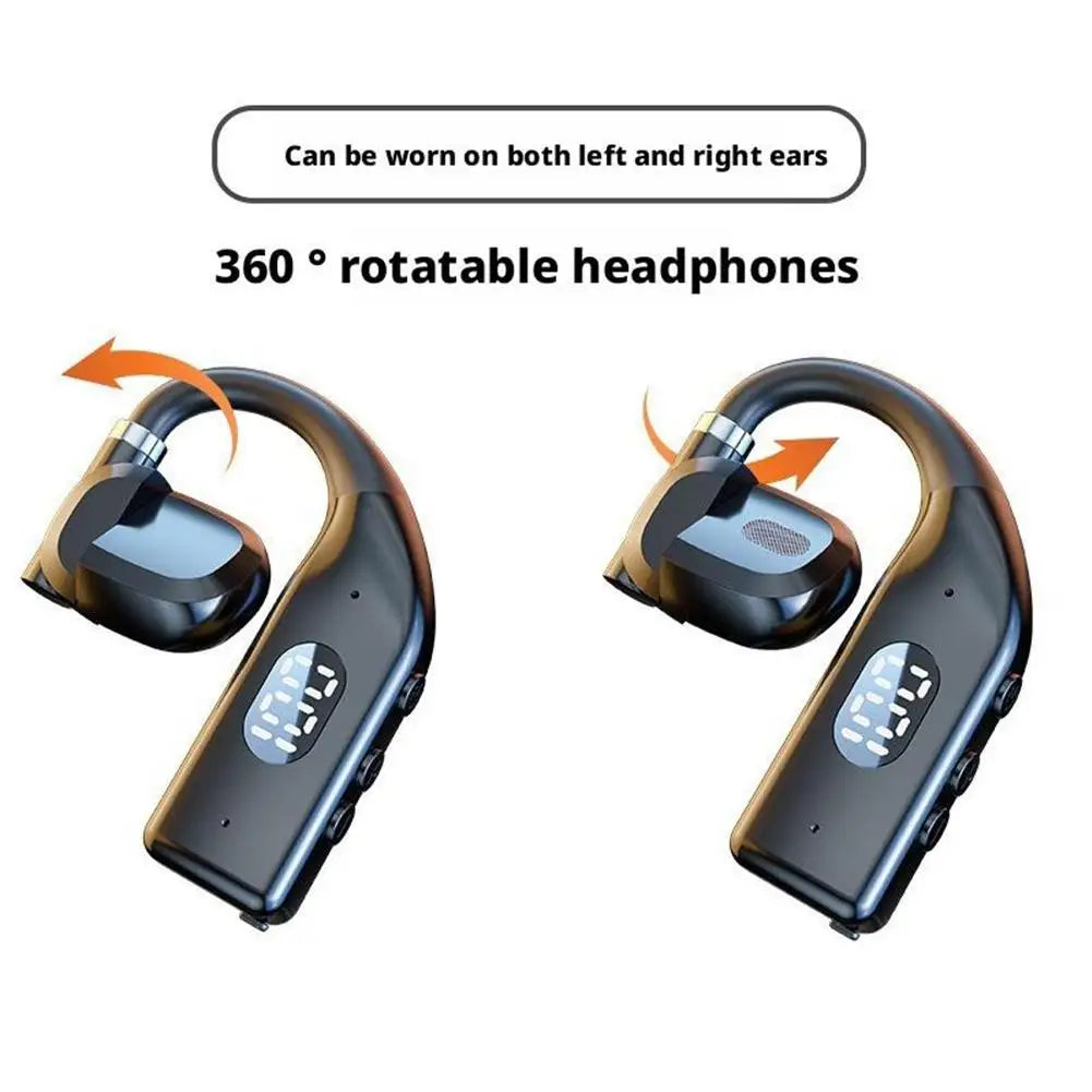 2PCS Bluetooth Ear Hooks Rotatable Earphones LED Digital Display Wireless Sport Headphones Long Battery Life Headset