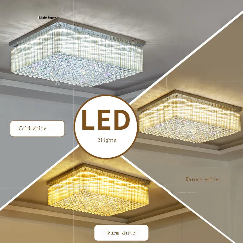 K9 Crystal Ceiling Lights LED Modern Lamps Luxury Chandelier Living Room Dining Bedroom Rectangle LED Lighting Hotel Mall Shop