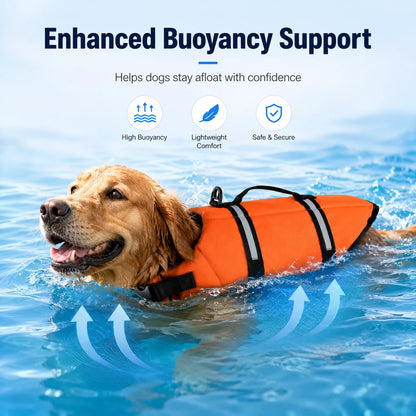 Dog Life Jacket Reflective Adjustable Pet Swimming Vest Enhanced Buoyancy Safety Swimwear with Rescue Handle for Dogs