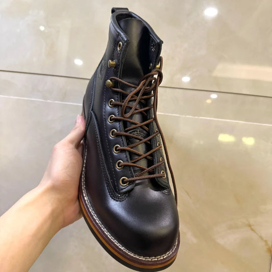 Men's Trekking Boot Vintage Motorcycle Boots Casual Men Ankle Boots Cowhide Leather Shoes  Men's Trekking Boot botas para moto