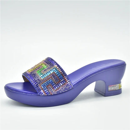 New African Wedding Shoes Decorated with Rhinestone Luxery Shoes Women Open Toe Shoes Slip on Italian Ladies Shoes and Sandals