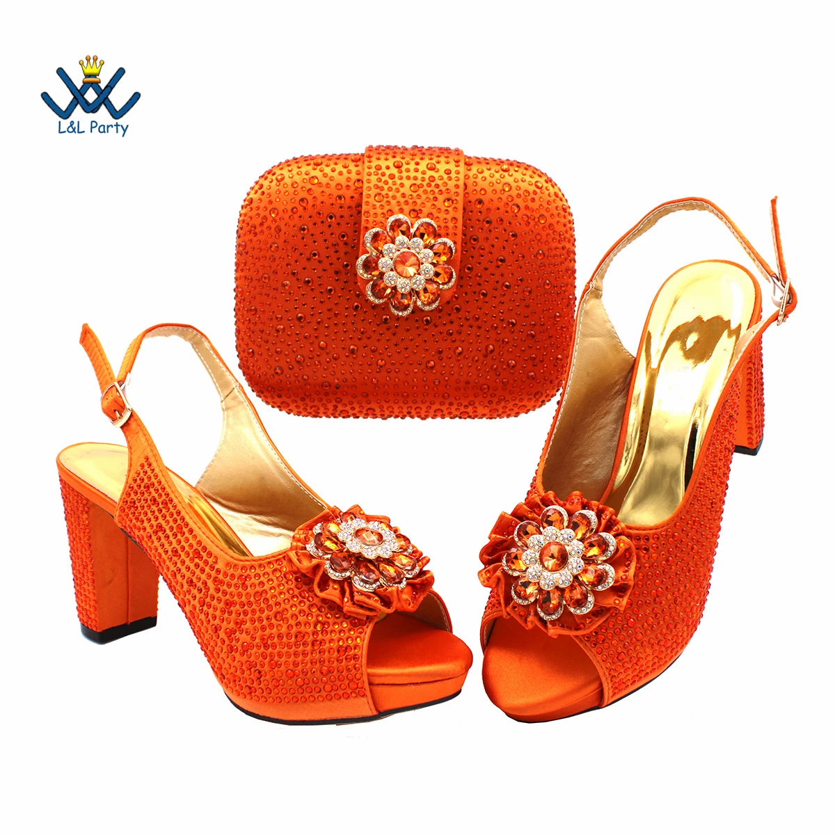 New Design Peep Toe African Spring Autumn Lady Shoes and Bag Set in Gold Color Women Sandal in Wedding