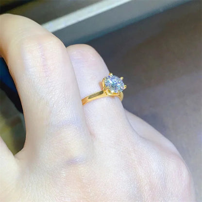 100% Real 24k Gold Ring Moissanite 1ct With Certificate Luxury Wedding Jewelry For Women Summer Engagement Gift