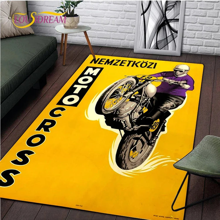 Retro Motorcycle Area Rug Carpet Moto Fans Non-slip Large Door Step Mat Bathmat for Living Room Bedroom Entrance Home Decoration