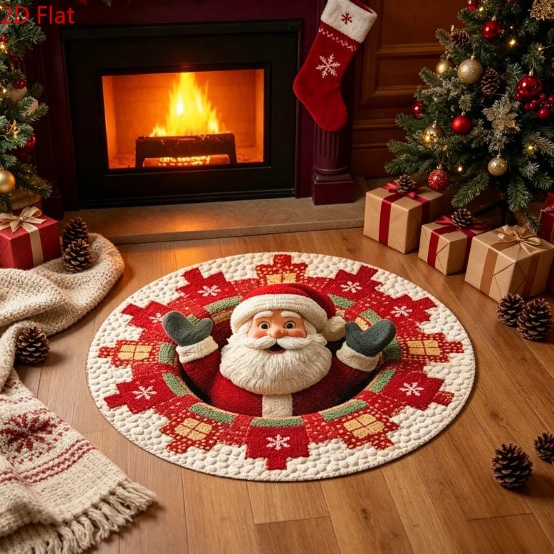 Christmas Day Rugs for Bedroom Anti-slip Bedside Red Rug Round Living Room Decoration Waterproof Carpet Washable Study Floor Mat