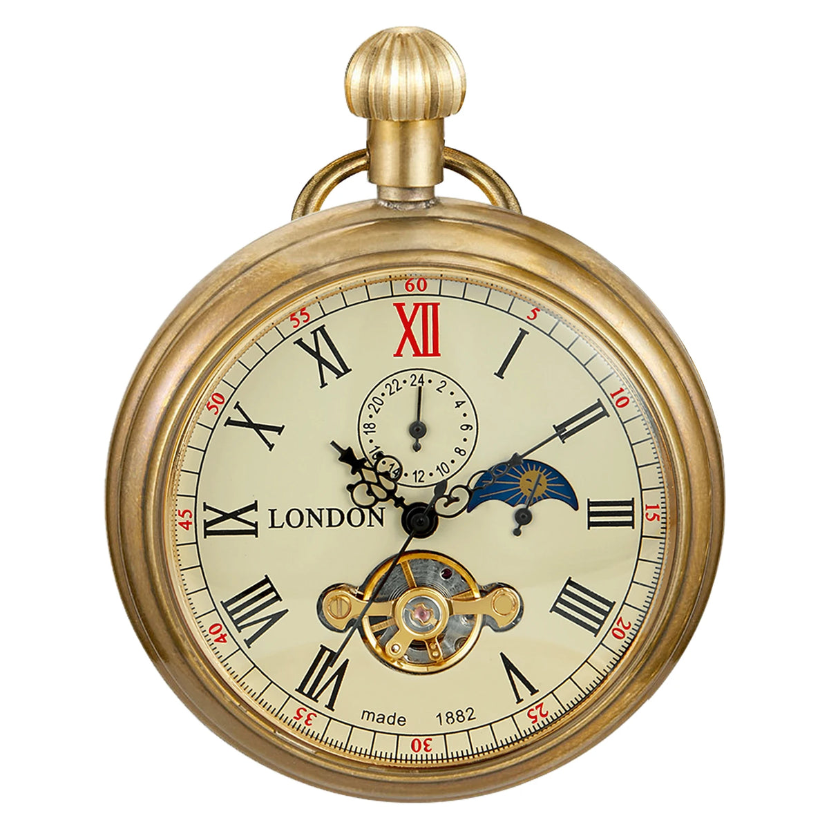 New Luxury Vintage Mechanical Pocket Watch Multifunctional Moon Hand Wind Fob Chain Watches Relogio De Bolso Gifts for Men Woman