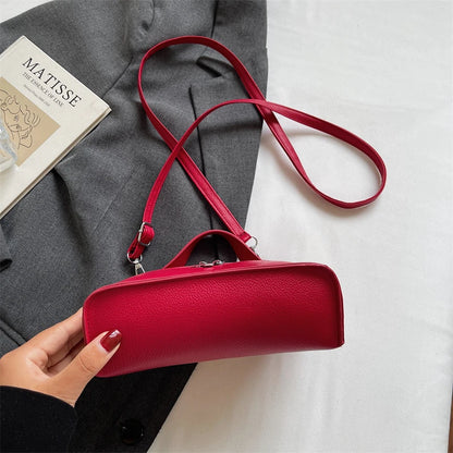 Fashionable Light Luxury Solid Color Box Bag Litchi Pattern Portable Carrying Crossbody Bag Daily Commuting Versatile Square Bag