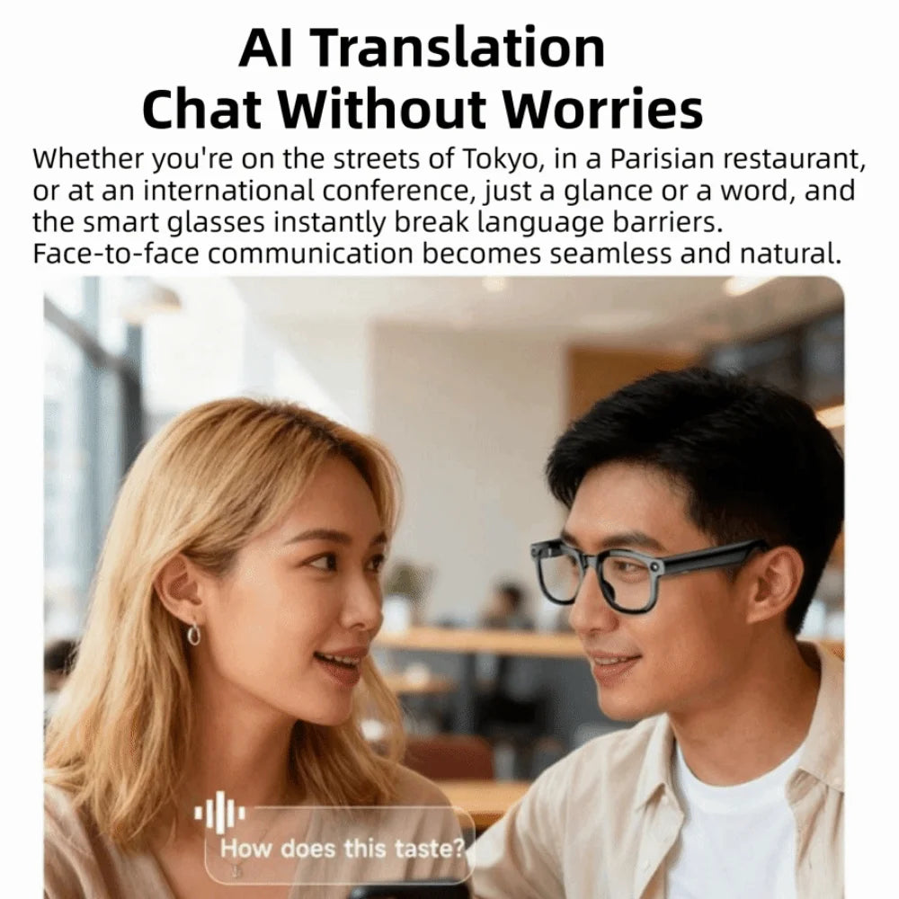Real-time Translation AI Smart Glasses Anti-Blue Light 1080P Video Recording Smart AI Glasses Waterproof Bluetooth Audio