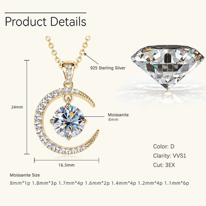 Star Moon Necklace Pendant 2ct Moissanite Diamond Necklace Woman Luxury Jewelry 925 Silver Engagement Love Gift