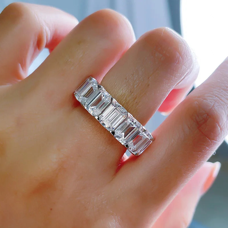 Drop Shipping High Quality Luxury Jewelry 925 Sterling Silver Princess Cut Moissanite Diamond Women Wedding Band Ring Gift