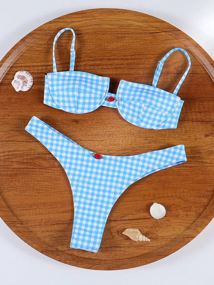 Floral Print Bordered Bikini Set Sexy Swimwear Women 2026 Bikinis Swimsuit Micro Thong Bandage Bathing Suits