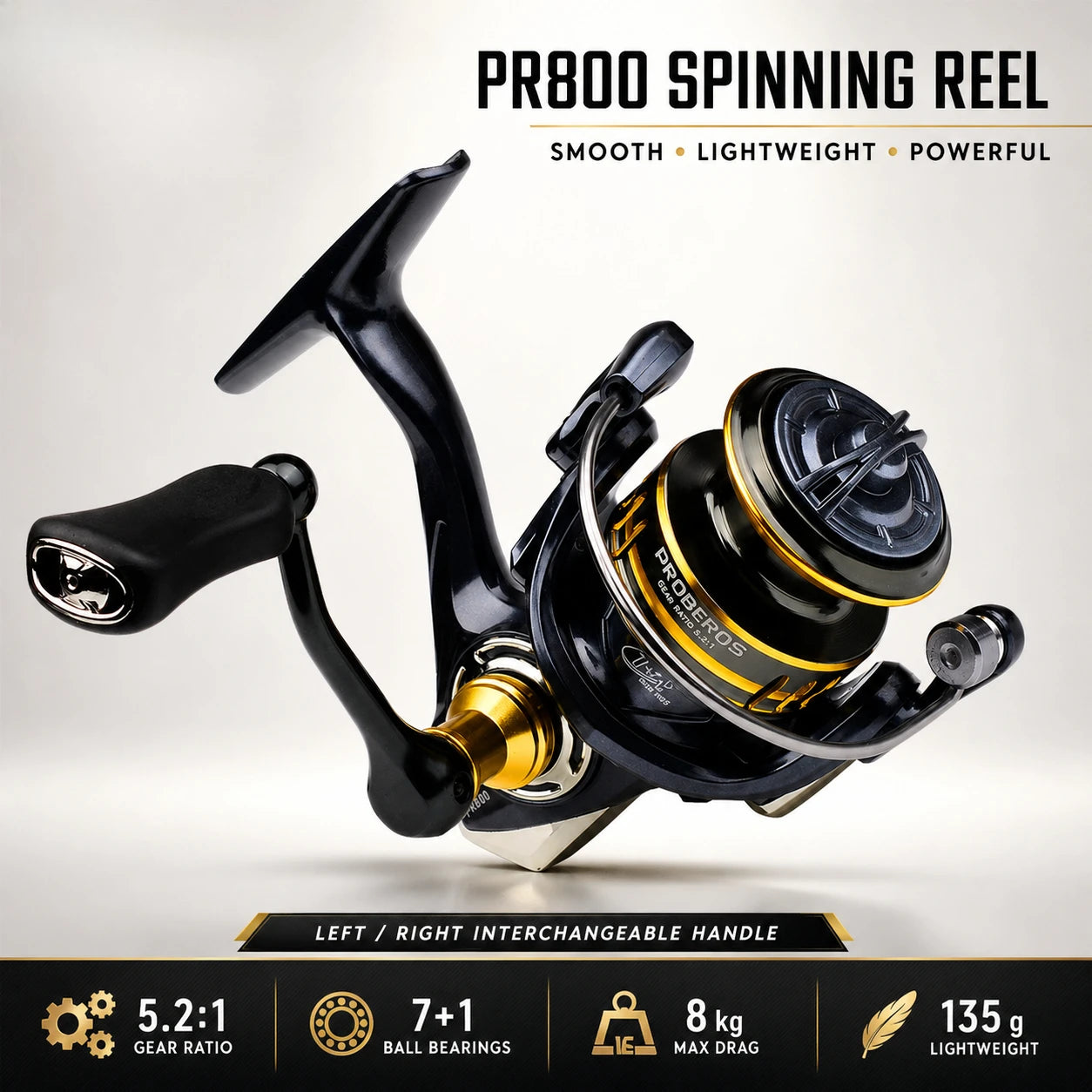 Spinning Fishing Reel 800 Size 5.2:1 7+1BB 8KG Max Drag CNC Metal Handle Deep Spool Long Cast Saltwater Rock Lure Fishing Reel
