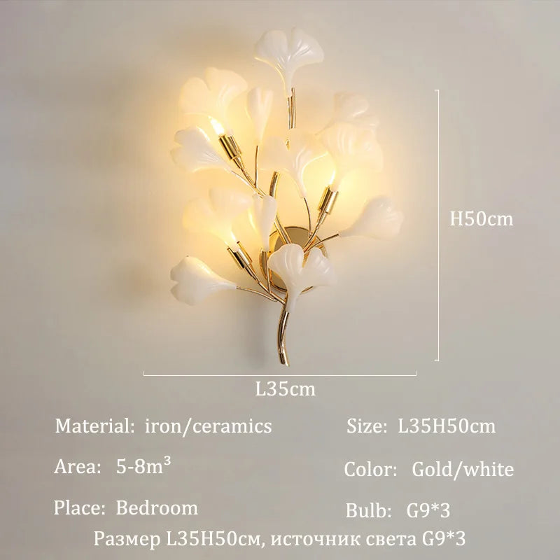 Modern Ceramics Chandeliers Home Ginkgo Biloba Decoration Villa Living Room Lighting Pendant Lamps Indoor Hanging Lights Fixture
