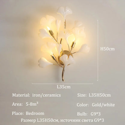 Modern Ceramics Chandeliers Home Ginkgo Biloba Decoration Villa Living Room Lighting Pendant Lamps Indoor Hanging Lights Fixture