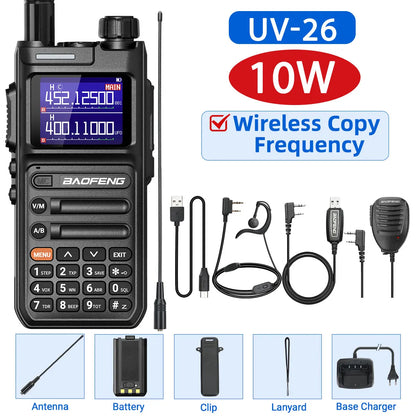 Baofeng UV-26 Walkie Talkie 10W Multi Band Wireless Copy Frequency High Power 999 Channels NOAA with Type-C Charger Ham Radio
