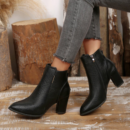 2025 Winter New Women's Fashion Boots with Side Zipper Short Sleeve Elegant Pointed Coarse Heel Women's Shoes