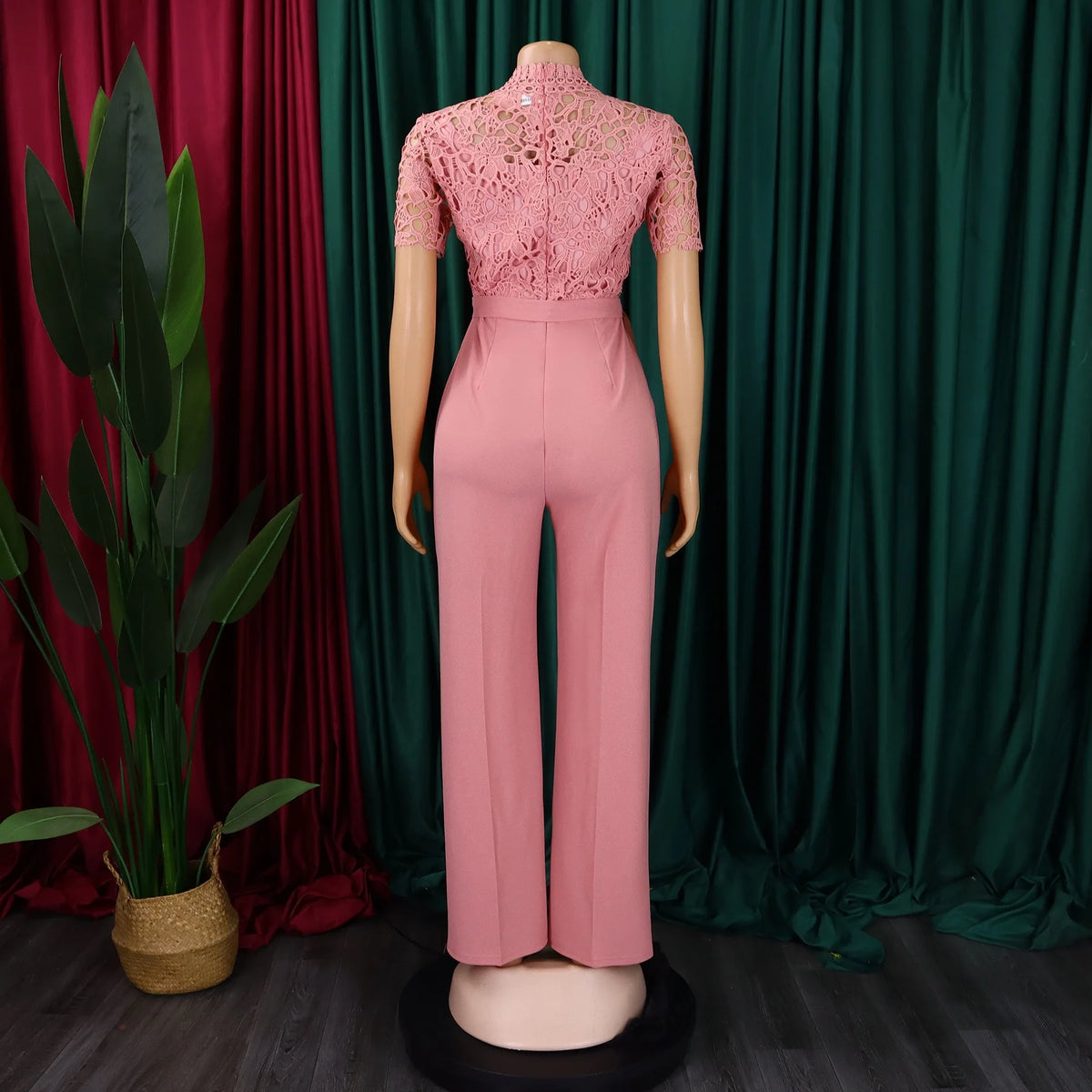 Elegant Jumpsuits & Rompers for Women O Neck Lace Patchwork Short Sleeve Sashes High Waisted Luxury Birthday Party Dinner Outfit