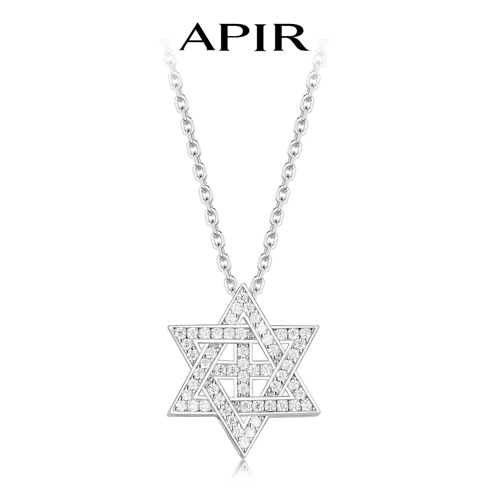 APIR Star of David Moissanite Pendant Necklace for Men Women S925 Silver Hexagram Jewish Symbol Lucky Amulet Fine Jewelry Gift