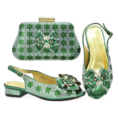 Fashion Shoes and Bag for Party Wedding African Women Wedding Shoes and Bag Set Decorated with Rhinestone Luxery Shoes Women