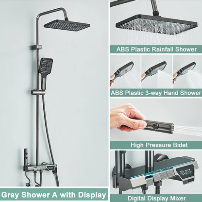 Rozin Gray Bathroom Shower Faucet Set Smart Digital Display Piano Style Rainlfall System Mixer Tap with Bidet / Hand Shower