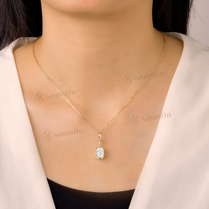 Samstin 2CT OMC Cushion Moissanite Custom Necklace for Women Solid 14K 10K Yellow Gold Engagement Necklace for Christmas Gifts