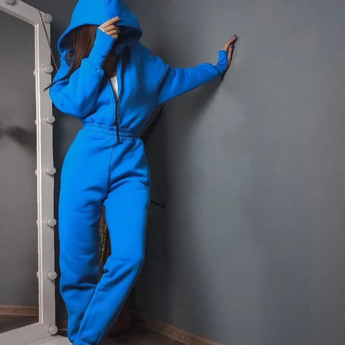 Fleece Sport Jumpsuit Women Playsuit Sportswear Female Long Sleeve Zipper Hoodies Jumpsuits Zipper Up Autumn Winter Overalls