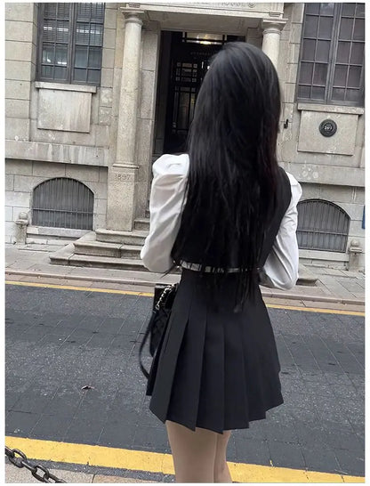 2024 england style uniform jk set suit autumn new suit waistcoat long sleeve shirt pleated skirt fashion three-piece women w753
