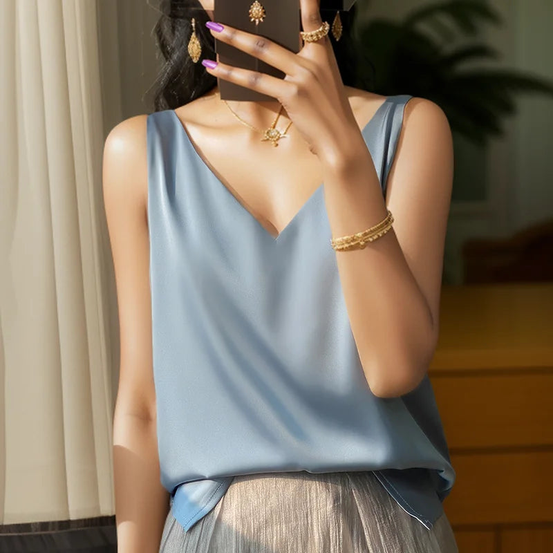 New Lce Silk Satin Camisole Women's Spring/Summer Solid Color Sleeveless Sexy Comfortable Silk Underwear Vest RW-D09