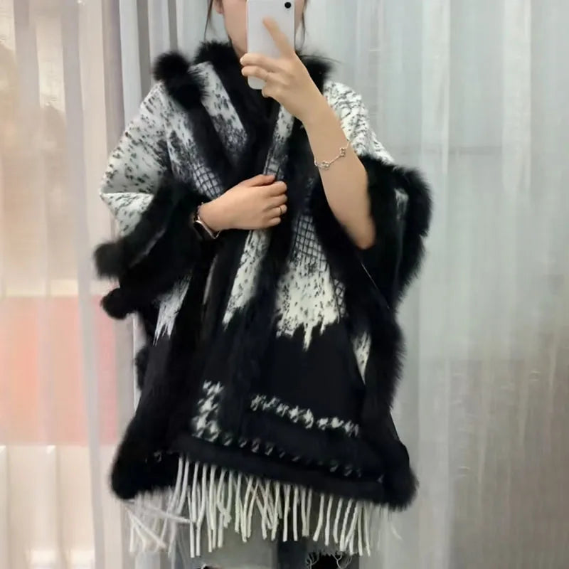 2025 Women Real Fox Fur Shawl High Quality Fashion High Quality Hot sale Female Wool Wrap