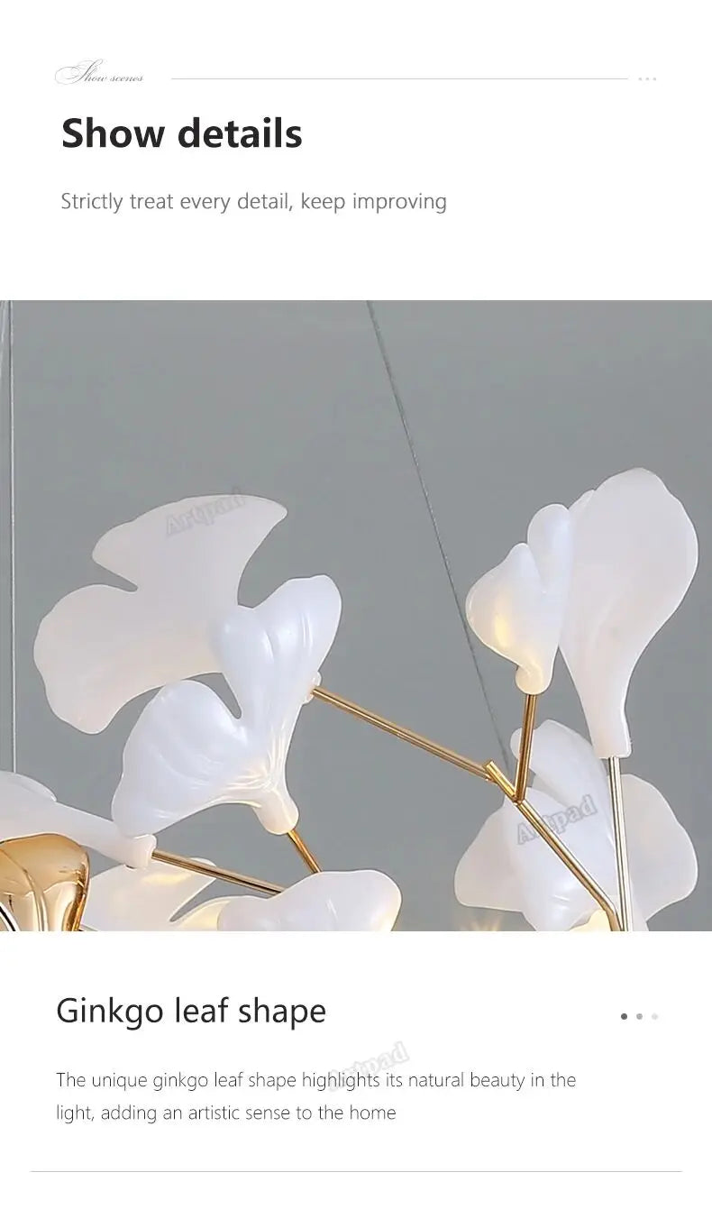Staircase Ginko Leaf Chandelier Light For High Ceiling Staircase Loft Living Room Hotel Lobby Stairway Luxury Branch Chandeliers