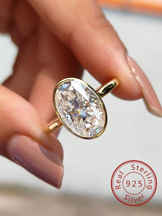 925 Sterling Silver Zircon Fashionable Delicate Simple Oval Ring For Women Engagement Wedding Luxury High Quality Fine Jewelry