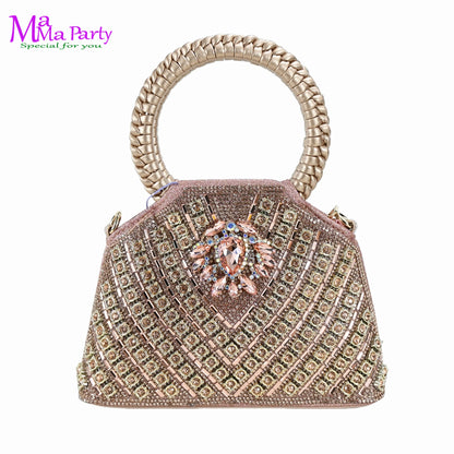 Gold Color New Arrivals Italian Design Nigerian Women Shoes and Bag Set Pointed Toe Slipper with Shinning Crystal for Party
