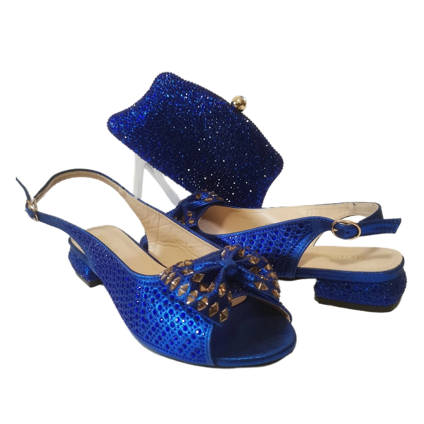 Fashion Purple Lower Heel Party Women's Sandals And Bag Match Set Italian Design Rhinestone Wedding Matching Shoes and Bag Set