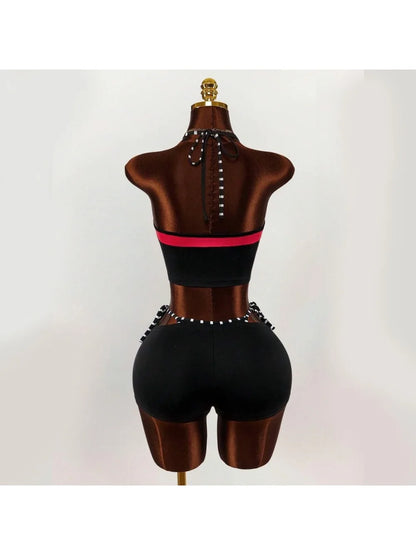2026 new summer American retro sports Y2K hanging neck shorts two-piece set punk street trend fashion ins personality spicy girl