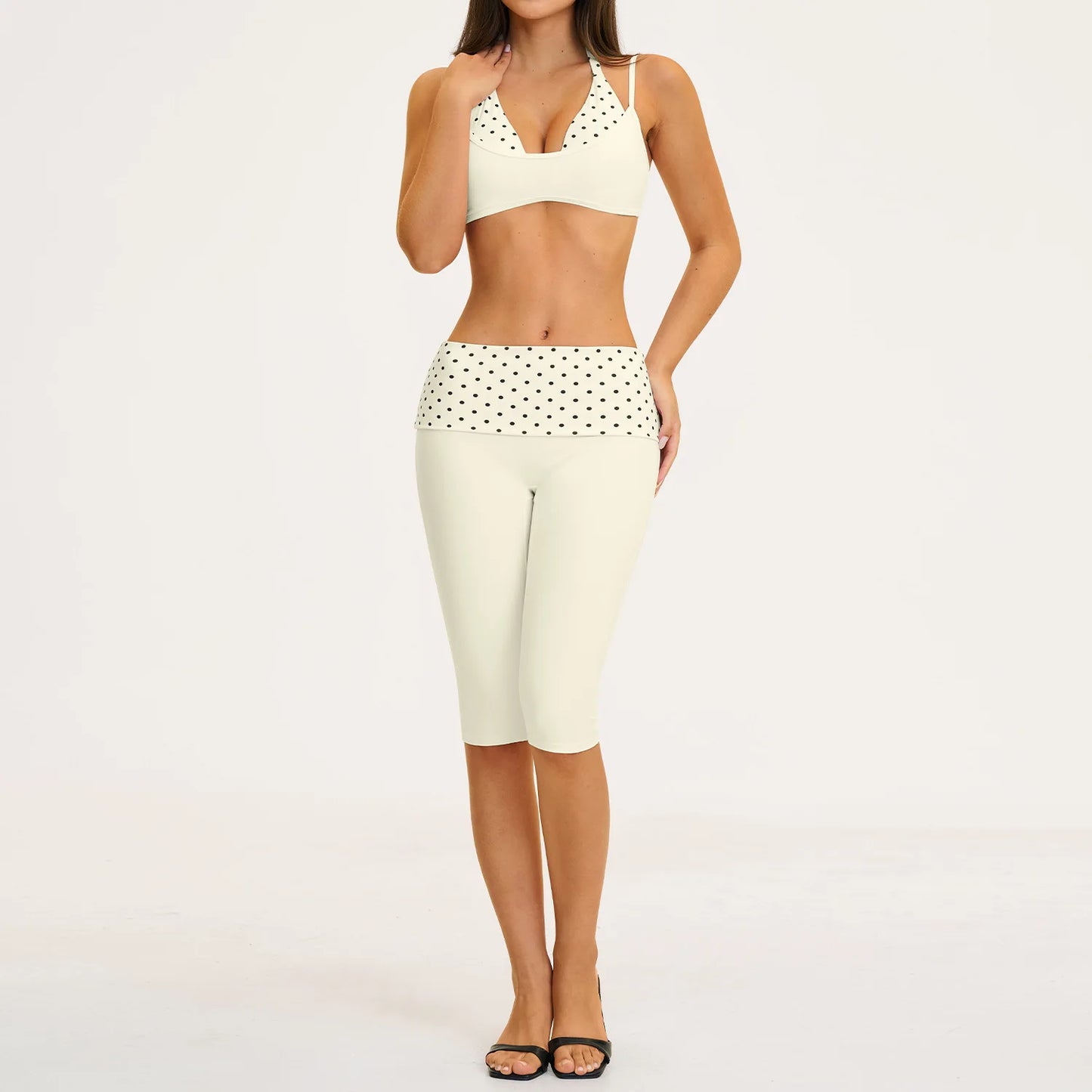 2PCS Stripes Fitness Suit Women's Tracksuits Polka Dot High Waist Workout Capri Pants Sports Set Female Yoga Sports Clothes
