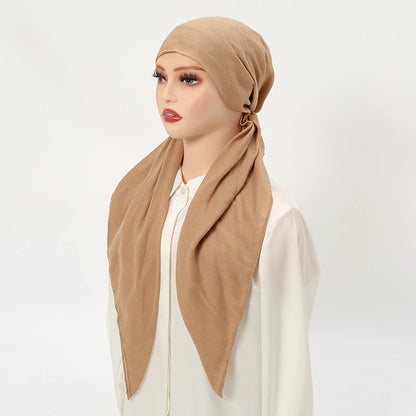 New Solid Cotton Linen Elastic Headscarf Cap Women Elastic Muslim Instant Hijab Bottoming Cap Muslim Headscarf Undercap HeadWrap
