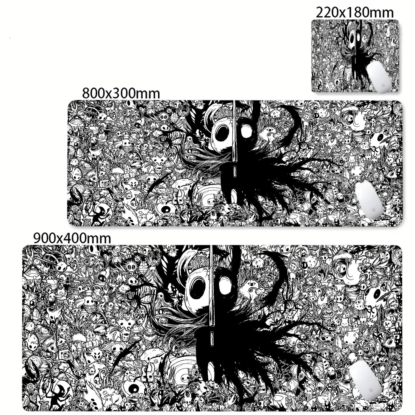 Gaming Mouse Pad Black And White Rubber Office Computer Mouse Mat Hollow Knight Anime Big Mousepad Gamers Desk Keyboard Mats