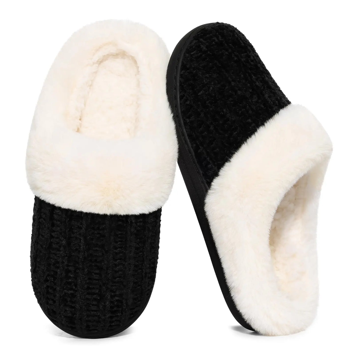 Pallene Winter Women's Fur Slippers Soft Sole Memory Foam Indoor Cotton Shoes Plush Lining Knit Slides Fluffy Men House Slippers