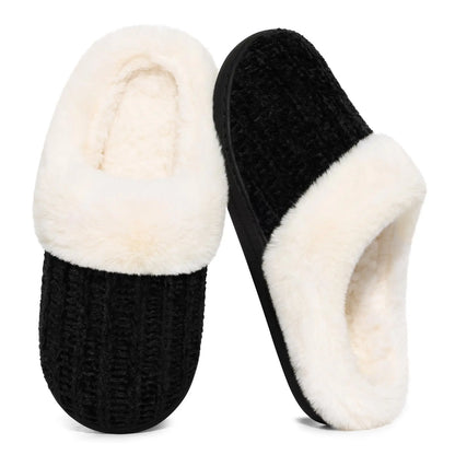 Pallene Winter Women's Fur Slippers Soft Sole Memory Foam Indoor Cotton Shoes Plush Lining Knit Slides Fluffy Men House Slippers
