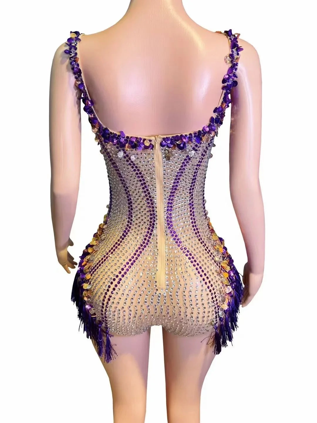 Luxury Fringes Rhinestones Bar Nightclub Outfit Birthday Party Dancer Stage Wear Performance Costume Sparkly Sexy Bodysuit