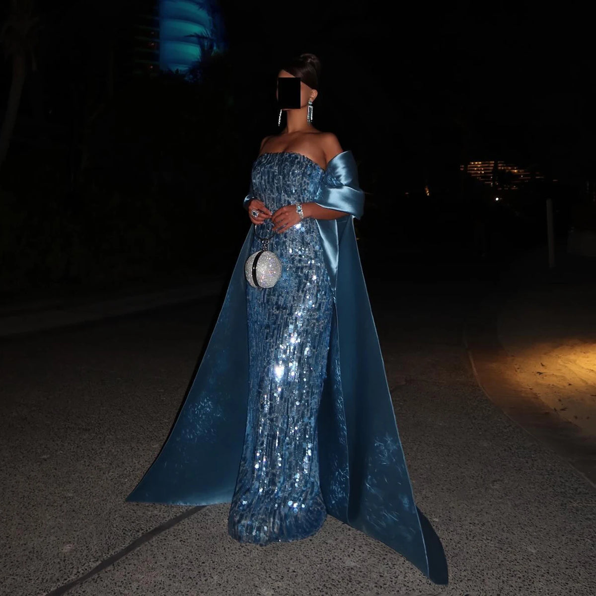 Sharon Said Sequin Women' s Luxury Formal Evening Dresses Strapless Wedding Birthday Prom Gown with Satin Train SF165 Customized