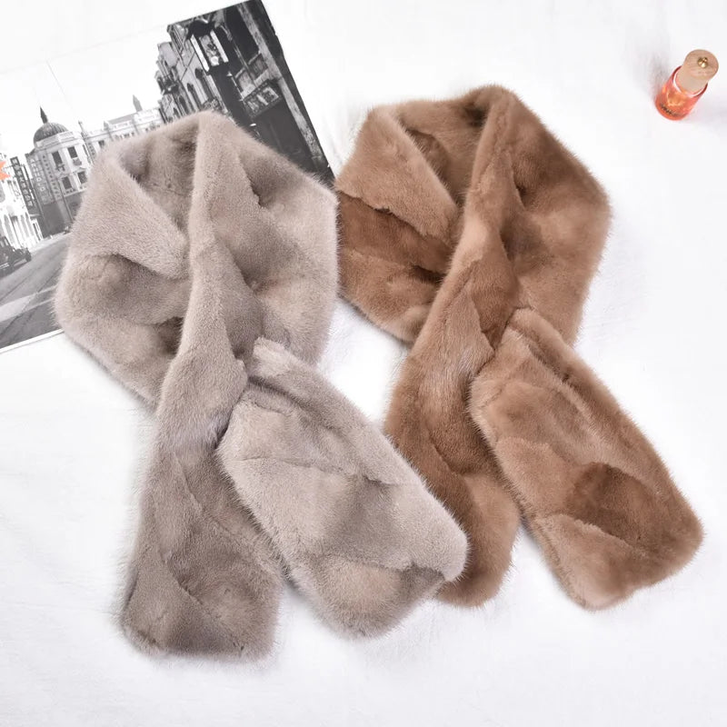 Besfilin Genuine Real Mink Fur Unisex Scarf Double-Sided Solid Color Patchwork Warmth for Men And Women Spring Autumn Winter