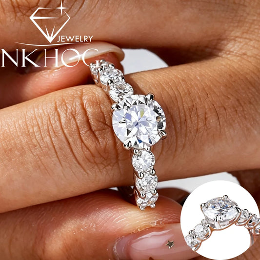 NKHOG 2CT Full Moissanite Ring Round Cut 5 Stones Side 925 Sterling Silver For Women Wedding Band Engagement Jewelry Gift Luxury