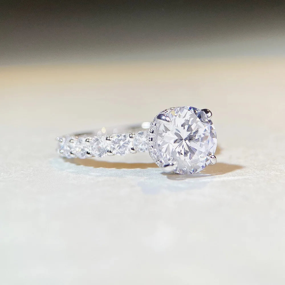 18K white gold and platinum PT950 moissanite diamond ring for women sterling silver 3 carat four-claw diamond ring for wedding