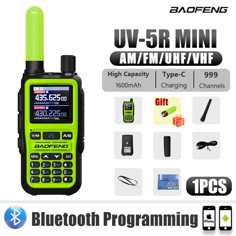 1/2PCS Baofeng UV-5R Mini Green Walkie Talkie With Green 805s 5CM Antenna Frequency Copy Ultralight AM FM UHF VHF 1KM-5KM Range